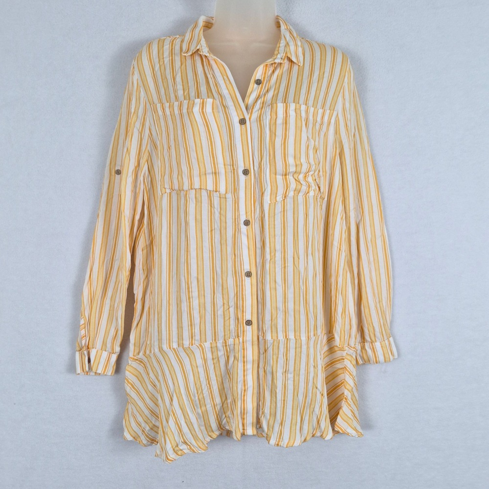 Agua Bendita x Revolve Sz Small Yellow Striped Shirt Dress Button Down Tunic
